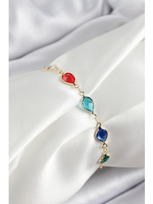 Norino Pirinç Gold Renk Karışık Renk Damla Zirkon Taşlı Kadın Bileklik