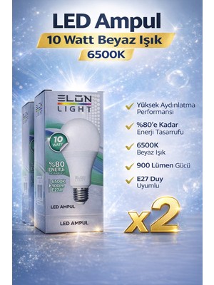 Norino LED Ampul 10 Watt Beyaz Işık 6500K Yüksek Aydınlatma E27 Duy Enerji Tasarruflu 2 Adet
