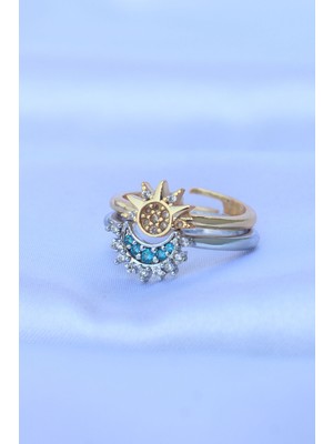 Norino Pirinç Zirkon Taşlı 2li Ayarlanabilir Arkadaş Yüzüğü