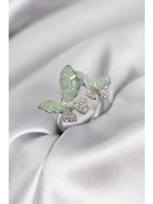 Norino Gümüş Renk Su Yeşili  Model Zirkon Taşlı Kadın Yüzük