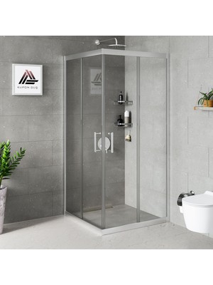 Kupon Duş ve Banyo Sistemleri Vesta D100 Kare Duşakabin Parlak Profil Şeffaf Cam H: 190 cm