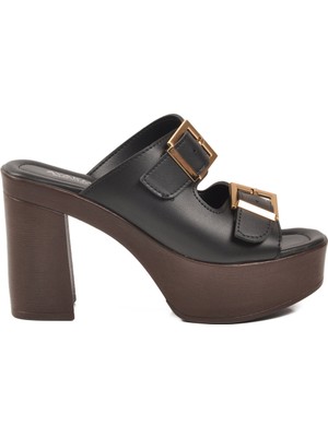 Ayakmod Siyah Yüksek Topuklu Slingback Kadın Terlik 322221 Z