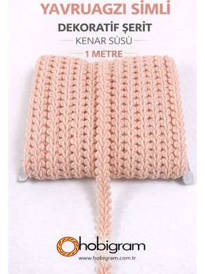 Özgürce Yavruağzı Simli Cornella Koç Boynuzlu Dekoratif Şerit 5 Metre