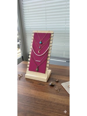 Dekoratif Ahşap Bordo Takı Organizer Stand Kolye Bileklik Aksesuar Düzenleyici Hediyelik