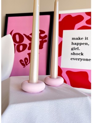 Özgürce Dekoratif Beton Pembe Donut Şamdan Çift Set, Şık ve Modern Tasarım