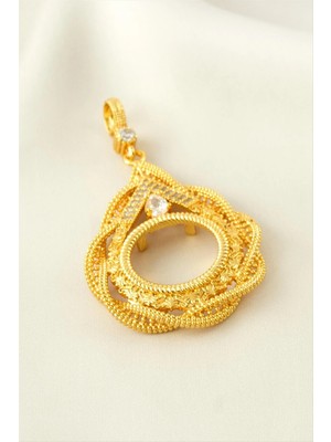 DS LLC Çeyrek Altın Koyulabilir Taşlı Kolye Ucu DLLSRSBJ34