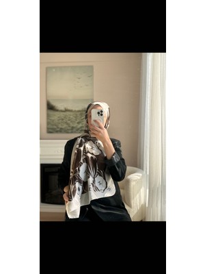 Buscarfs Kahve Krem Ipek Şal