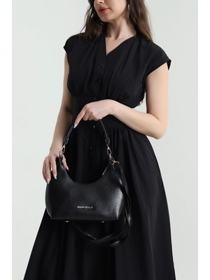 Clodi Premium Siyah Kırışık Dokulu Vintage Hobo Kadın El ve Omuz Çantası - Günlük Şıklık