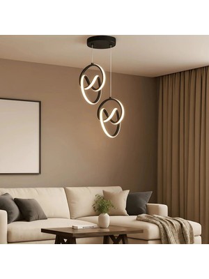 Nehir Trend 2'li Siyah Sarkık Power Beyaz Ledli Avize Modern LED Avize