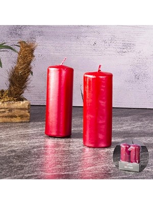 2 Adet  Tohana Metalik Kırmızı Mum 2'li 10X4 cm