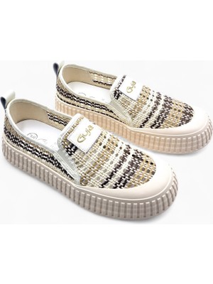 Guja G26Y313 Örgü Hasır Detaylı Slip-On Bağcıksız Bej Renk Kadın Sneaker Ayakkabı