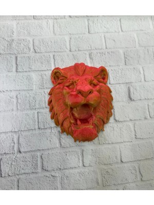 Sora Home Dekoratif Asılabilir Aslan Başı 3D Duvar Heykeli Gold Red 20X21 cm