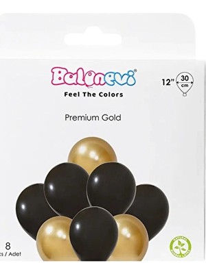 2 Adet Balonevi Siyah ve Gold Balon Seti 30 cm 8'li