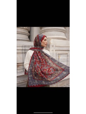 Buscarfs Yün Etnik Desen Bordo Şal