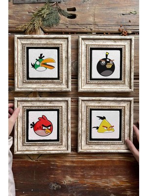 Özgürce Şık 20X20CM Taş Tablo Seti, Çerçeveli Duvar Dekoru (4'lü)