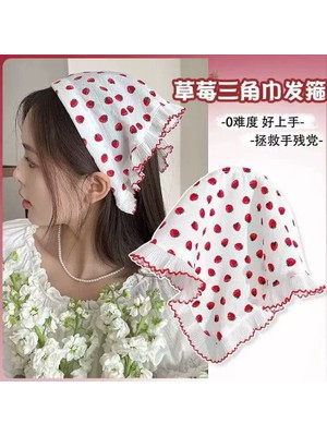 Kore Tarzı Çilek Kırmızı Fırfırlı Üçgen Taç Bandana Saç Bandı Yazlık Şapka Vintage Bohem Hediyelik