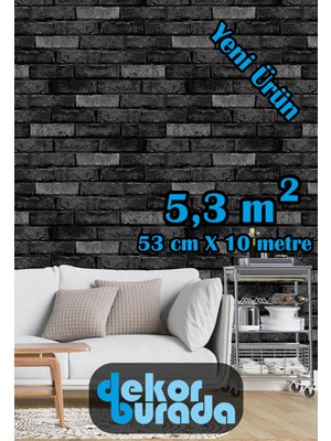 Özgürce 3D Antrasit Tuğla Desenli Silinebilir Duvar Kağıdı 5,3m²