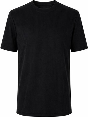 Trender Çizgili Jakar Siyah Erkek T-Shirt 4023