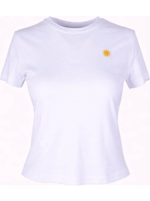 Trender Güneş Bask Beyaz Kadın T-Shirt 6747