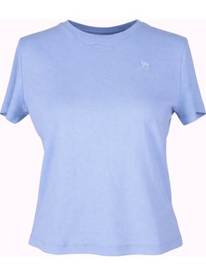 Trender Kurdele Baskı Mavi Kadın T-Shirt 6719