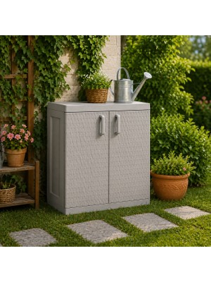 Csb Store Çok Amaçlı Rattan Plastik Dolap 2 Raflı Gri – Bahçe, Balkon ve Banyo