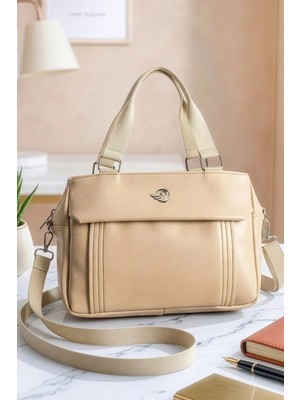 Lifonbag Kadın 5 Bölmeli Astarlı Fermuar Kapama 2 Askılı El Kol ve Omuz Çantası (33X22X11 Cm)