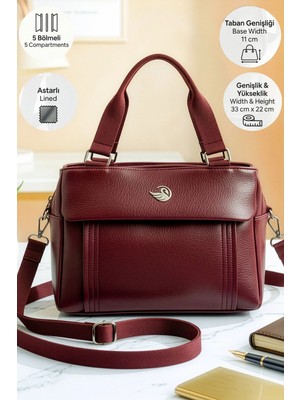 Lifonbag Kadın 5 Bölmeli Astarlı Fermuar Kapama 2 Askılı El Kol ve Omuz Çantası (33X22X11 Cm)