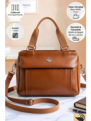 Lifonbag Kadın 5 Bölmeli Astarlı Fermuar Kapama 2 Askılı El Kol ve Omuz Çantası (33X22X11 Cm)