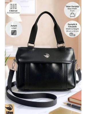 Lifonbag Kadın 5 Bölmeli Astarlı Fermuar Kapama 2 Askılı El Kol ve Omuz Çantası (33X22X11 Cm)