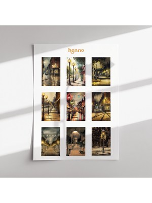 Henno Gece Sokak Temalı Sticker Seti (1 Adet A6) | Ajanda, Planlayıcı, Defter, Çıkartma