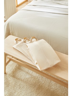 Ocean Home Textile 3'lü Bej Balıksırtı Ayakkabı Düzenleyici Taşıma Çantası Seti 22 x 40 x 9 cm