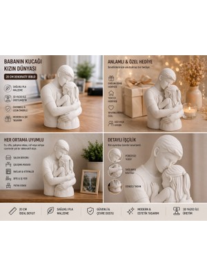 3D Boyuthane Baba & Kız Sarılma Figürü – 20 cm Dekoratif Biblo