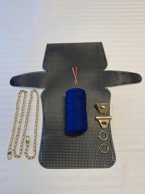 Büyük Boy Plastik  Kanvas Çanta Gold Renk Aksesuar Makrome Ip Örgü Seti Tam Kit