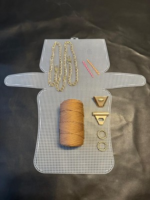 Büyük Boy Plastik  Kanvas Çanta Gold Renk Aksesuar Makrome Ip Örgü Seti Tam Kit
