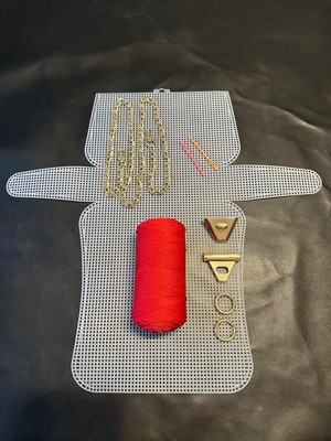 Büyük Boy Plastik  Kanvas Çanta Gold Renk Aksesuar Makrome Ip Örgü Seti Tam Kit