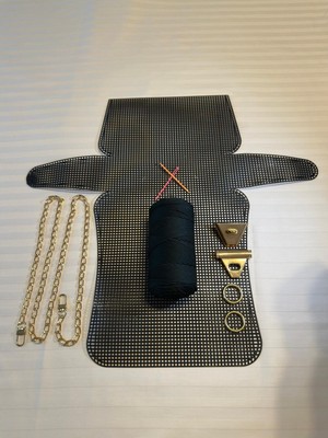 Büyük Boy Plastik  Kanvas Çanta Gold Renk Aksesuar Makrome Ip Örgü Seti Tam Kit