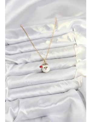 Norino 316L Çelik Zincir Gold Renk Şapkalı Kardan Adam Kafası Model Yılbaşı Temalı Kadın Kolye