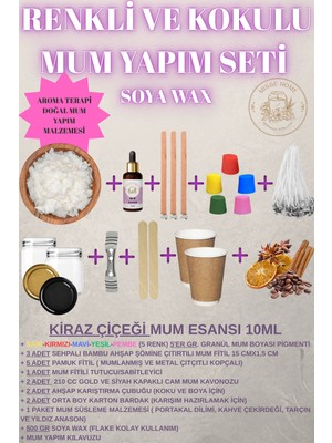 Özgürce El Yapımı Soya Mum Seti, Esans, Boya ve Malzemelerle Tam Set