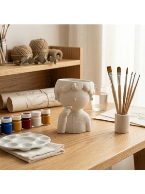 Özgürce Boyanabilir Dekoratif Figür Seti, El Yapımı Hobi Objesi, 5 Model, Dıy ve Mini Saksı