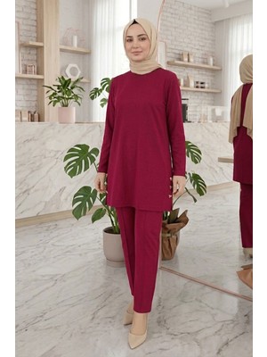 Evavi Kadın Bordo Modal Kumaş Tunik ve Pantolon Takımı