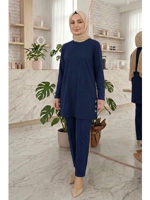 Evavi Kadın Lacivert Modal Kumaş Tunik ve Pantolon Takımı
