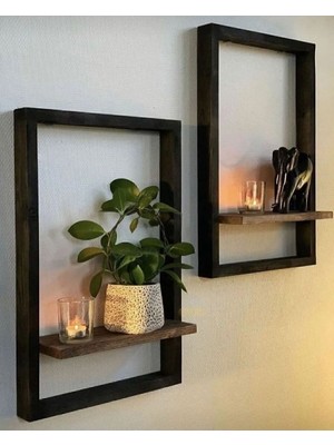 Özgürce Çerçeveli Ahşap Duvar Rafı Çift Set 30X30 Cm, Şık ve Fonksiyonel Dekorasyon