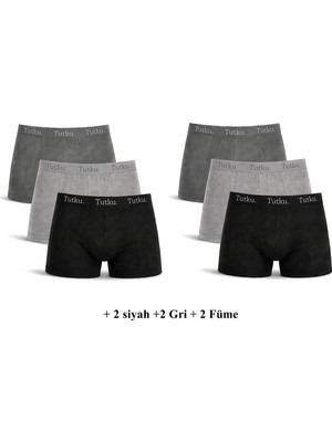 Tutku Paket 6'lı 0114 Likralı Erkek Boxer (2 Siyah + 2 Gri + 2 Füme ) Abani Classic