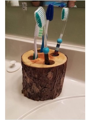 Özgürce Doğal Meşe 4'lü Diş Fırçası Tutucu Seti, Şık ve Dayanıklı Tasarım