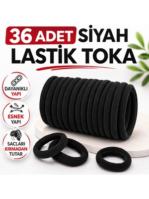 Norino 36 Adet Siyah Lastik Toka Kalın Saç Lastiği Dayanıklı Esnek Saç Toplama Tokası Kadın ve Kız Çocuk Saç Aksesuarı Çoklu Paket