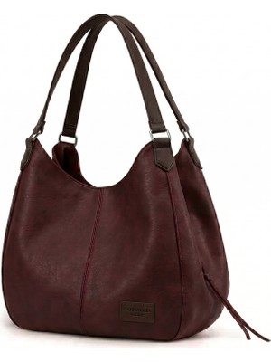 Cappadocia Vintage Myra Kadın Dumanlı Bordo Omuz Çantası 3 Bölmeli Geniş Boy Yumuşak Deri Günlük Şık Tote El Çantası