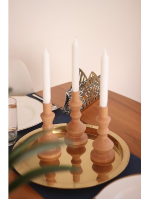 Özgürce Rustik Ahşap Şamdan Seti, Ev ve Dekorasyon Için Şık Aksesuar