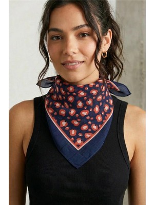 Petek Aksesuar Leopar Desenli Saten Pamuklu Bandana
