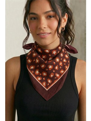 Petek Aksesuar Leopar Desenli Saten Pamuklu Bandana