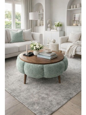 İmoka Dizayn Imoka Dizayn Papatya Wellsoft Yeşil Kumaş Kaplamalı Yuvarlak Çap 60 cm Orta Sehpa